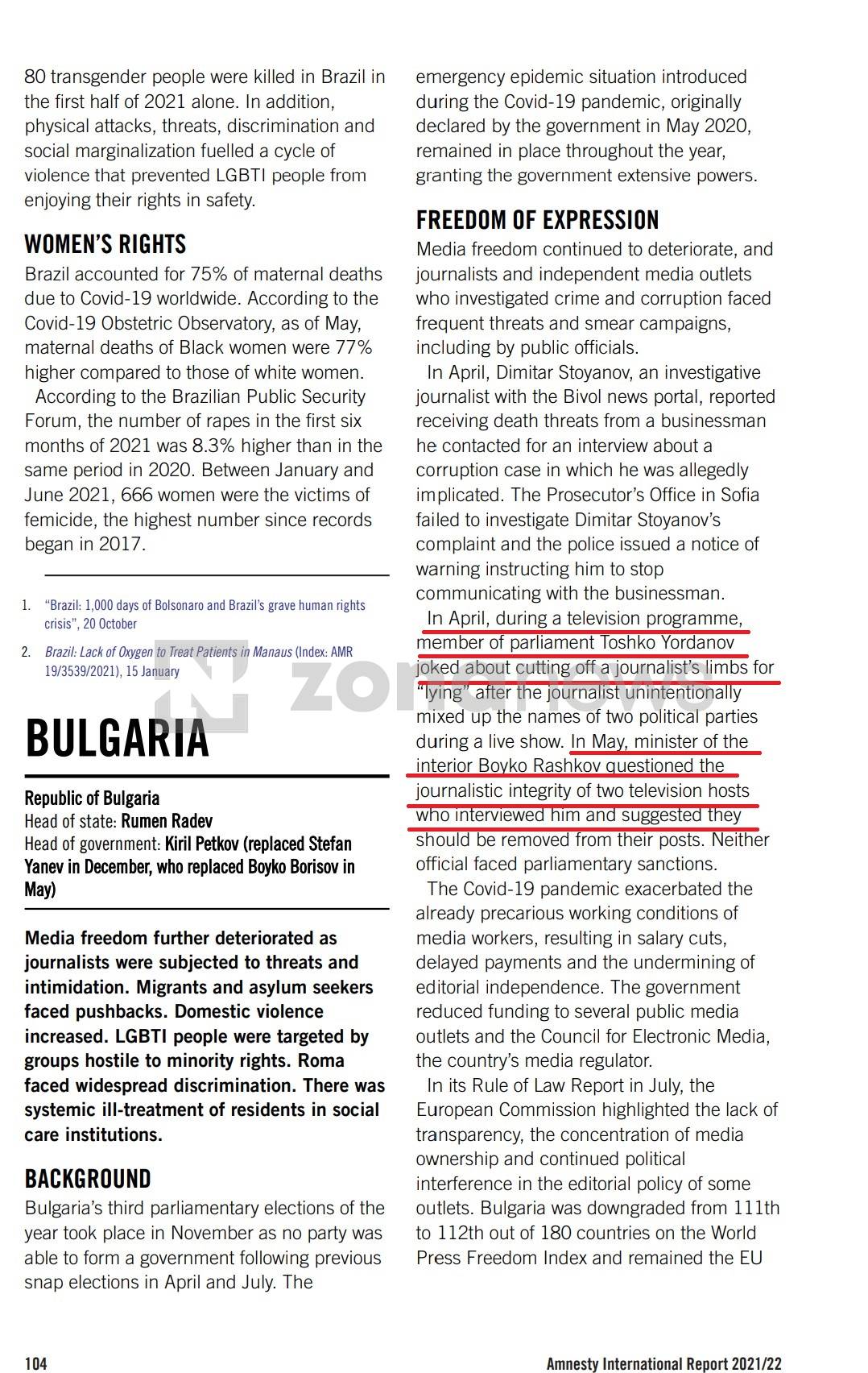 Докладът на Амнести интернешънъл за България 